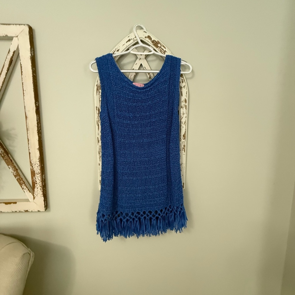 Lilly Pulitzer Blue Sleeveless Top with Fringe